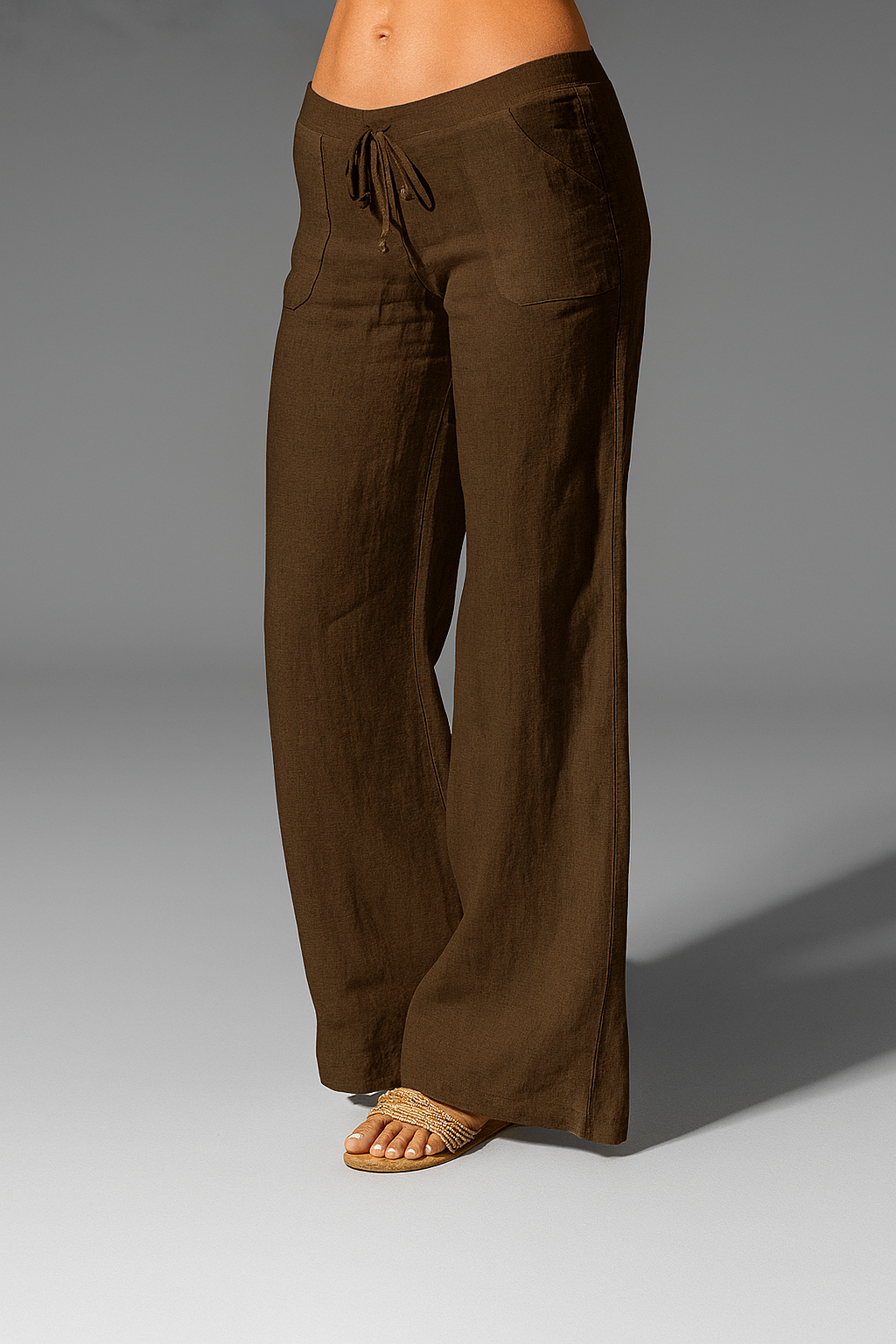 Women's Wide Leg Linen Trousers With Drawstring
