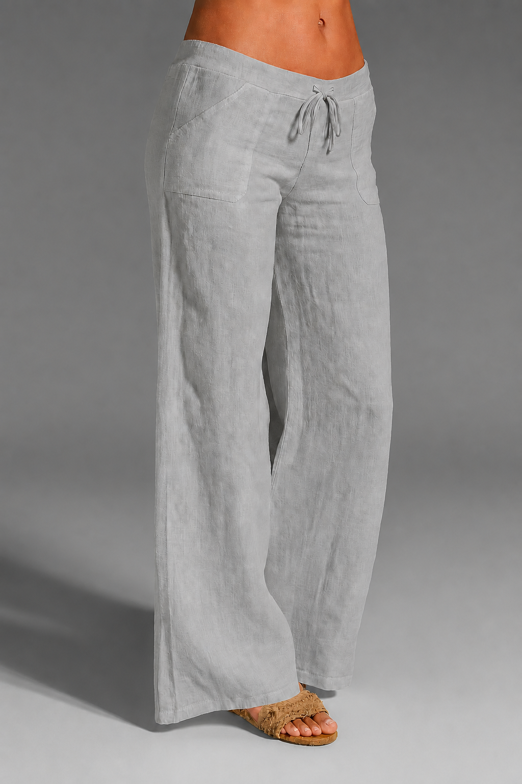 Women's Wide Leg Linen Trousers With Drawstring