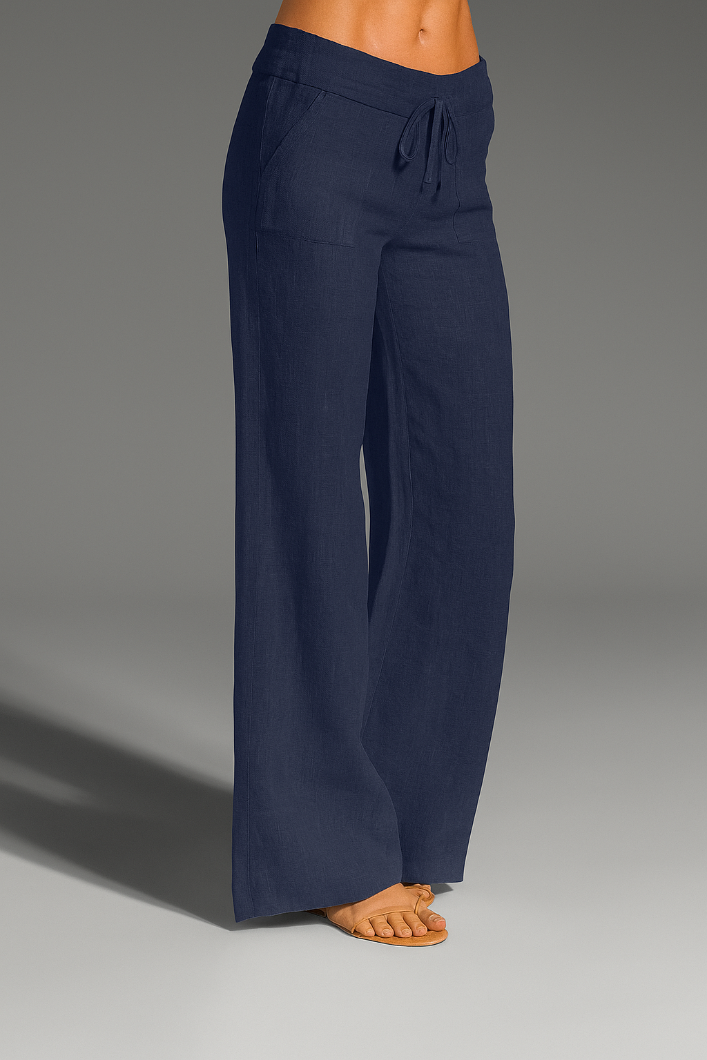 Women's Wide Leg Linen Trousers With Drawstring