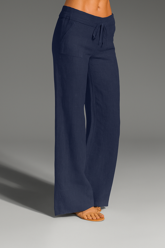 Women's Wide Leg Linen Trousers With Drawstring