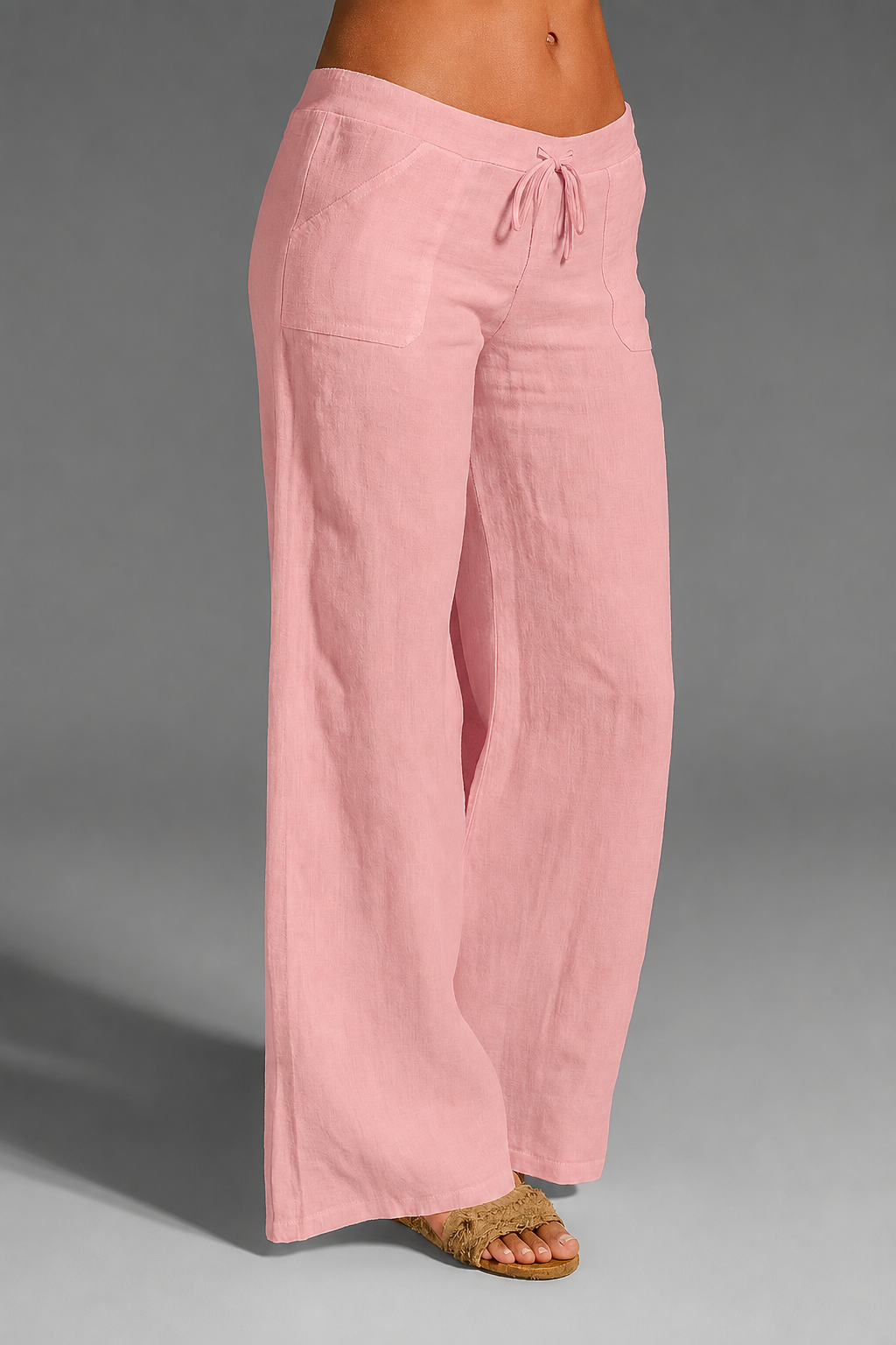Women's Wide Leg Linen Trousers With Drawstring