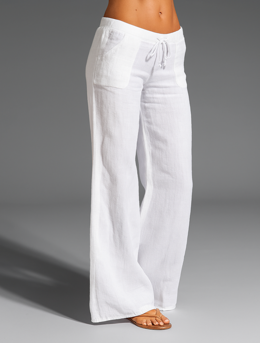 Women's Wide Leg Linen Trousers With Drawstring