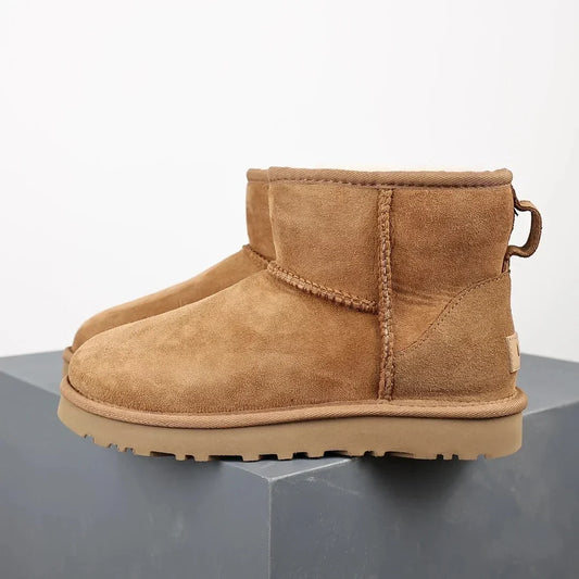 Women's Winter Ankle Boots with Sheepskin Suede Mini Platform