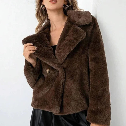 Women's Winter Coat Plush Faux-Fur Double-Breasted Lapel Jacket
