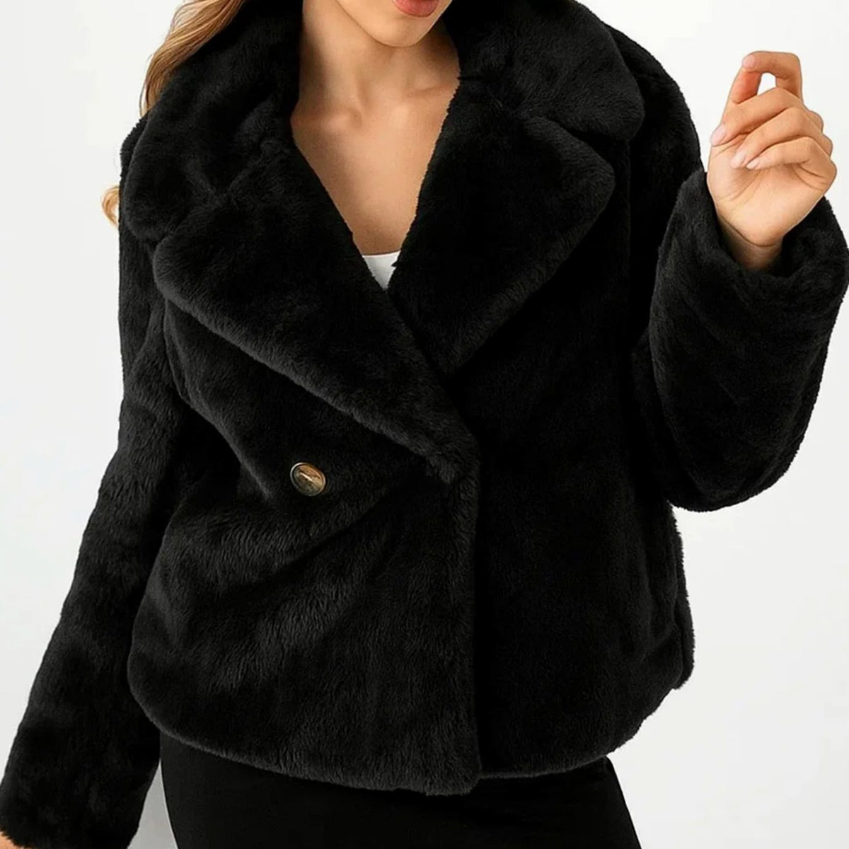Women's Winter Coat Plush Faux-Fur Double-Breasted Lapel Jacket