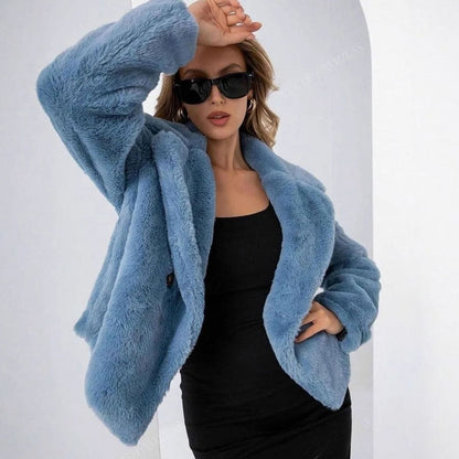 Women's Winter Coat Plush Faux-Fur Double-Breasted Lapel Jacket