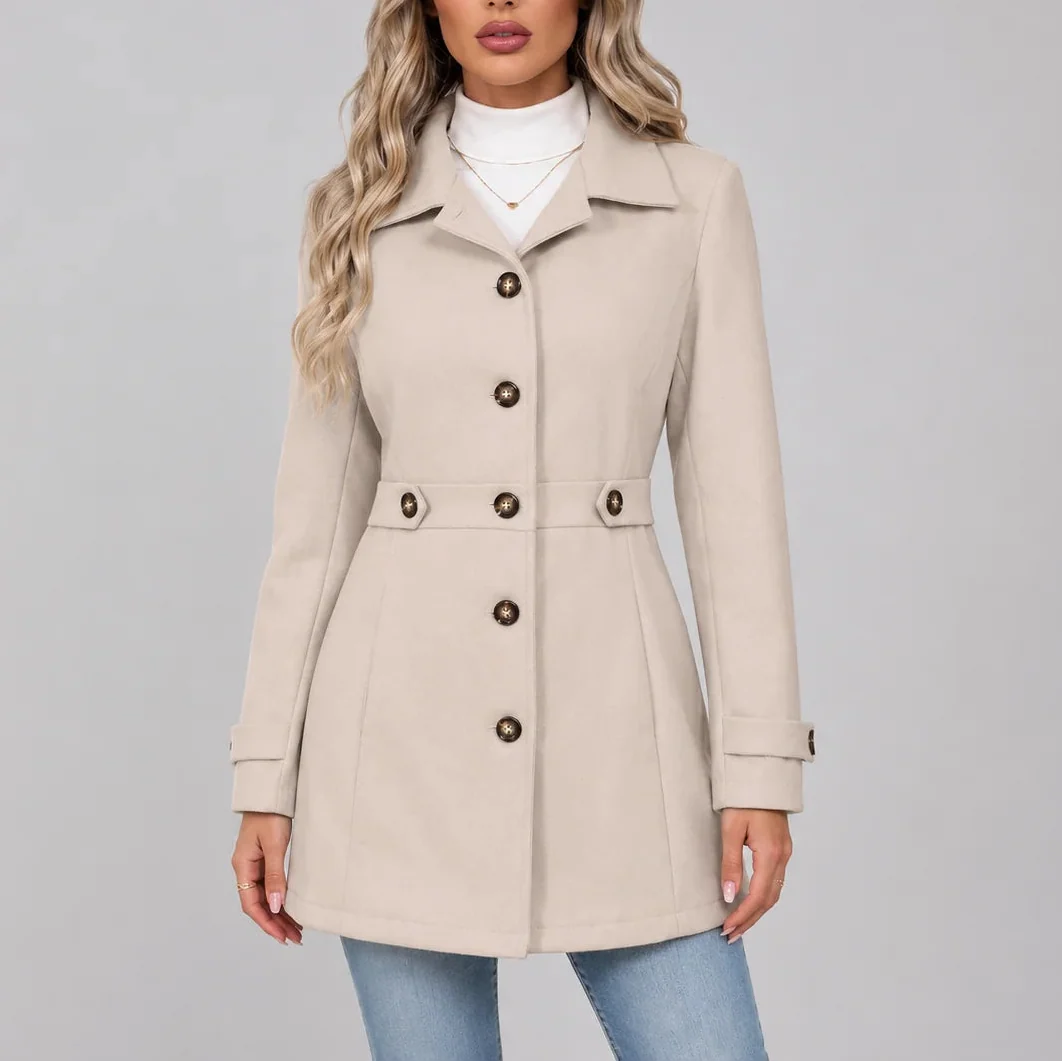 Women's Winter Overcoat with Button Front and Fitted Waist