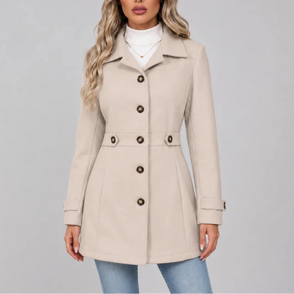 Women's Winter Overcoat with Button Front and Fitted Waist