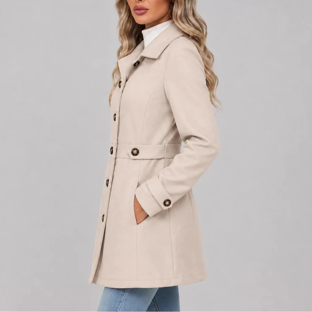 Women's Winter Overcoat with Button Front and Fitted Waist