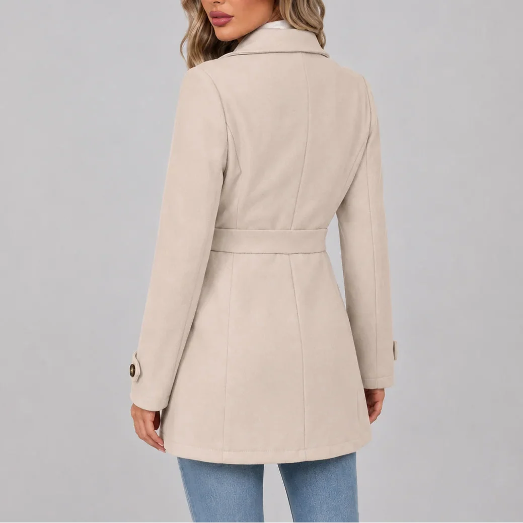 Women's Winter Overcoat with Button Front and Fitted Waist