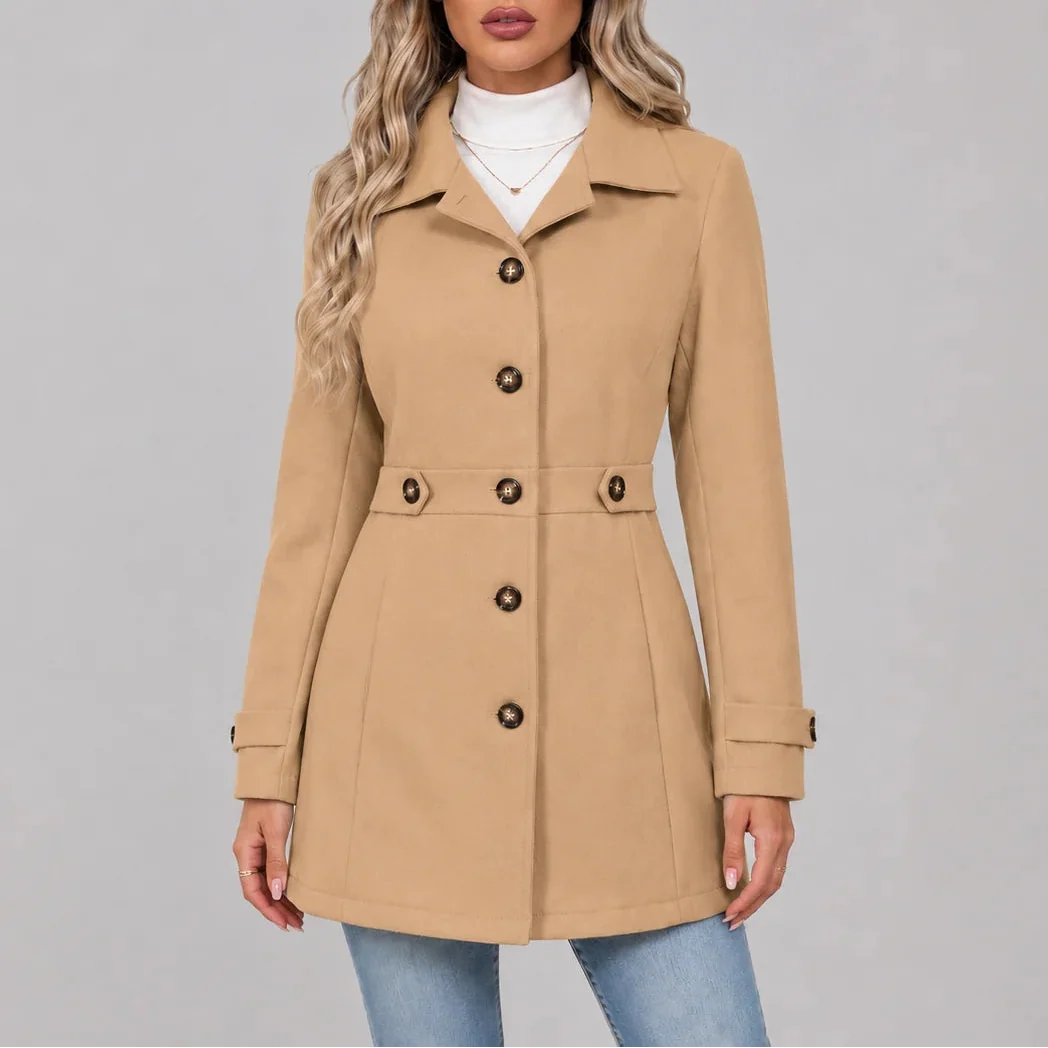 Women's Winter Overcoat with Button Front and Fitted Waist