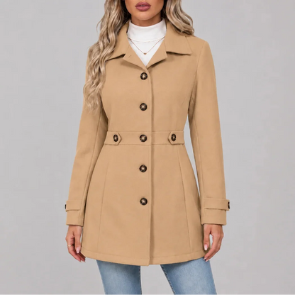 Women's Winter Overcoat with Button Front and Fitted Waist