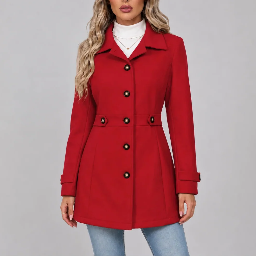 Women's Winter Overcoat with Button Front and Fitted Waist
