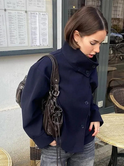 Women's Wool Blend High Collar Jacket