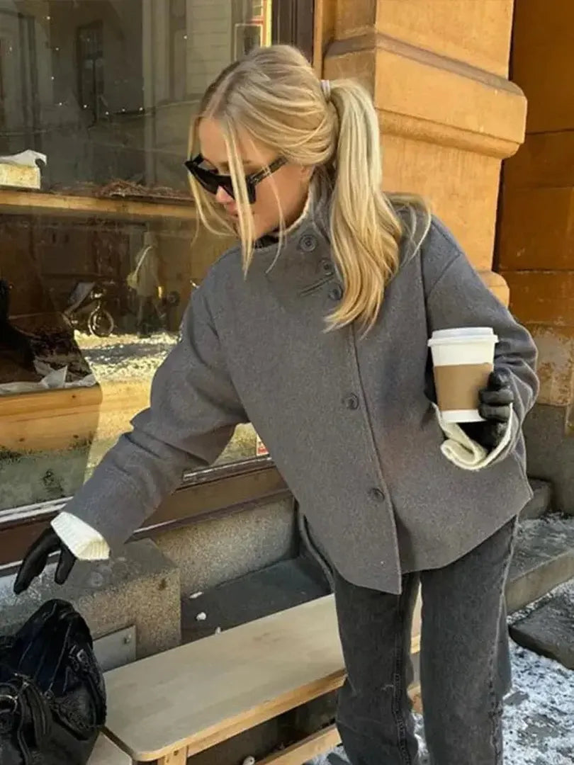 Women's Wool Blend High Collar Jacket
