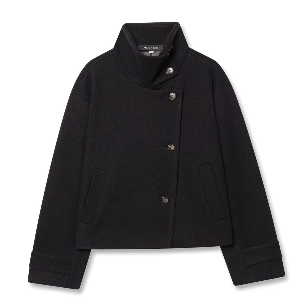 Women's Wool-Blend Stand-Collar Cropped Winter Coat Jacket