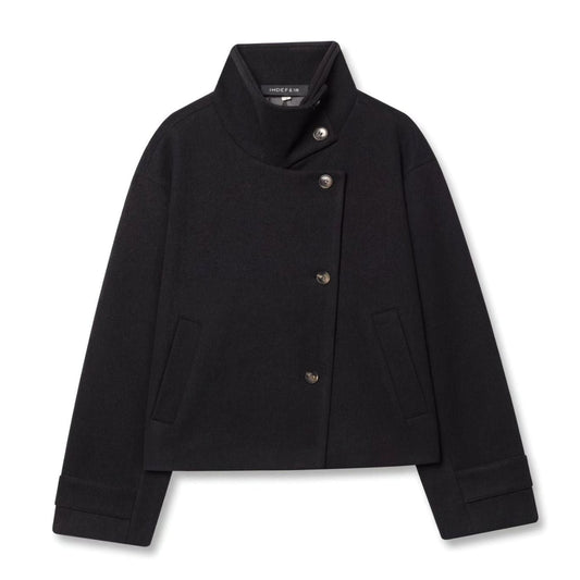 Women's Wool-Blend Stand-Collar Cropped Winter Coat Jacket