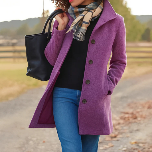 Women's Wool Blend Winter Coat with Button Placket and Notch Lapel