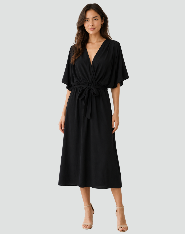 Women's Wrap Neckline Midi Gala Dress