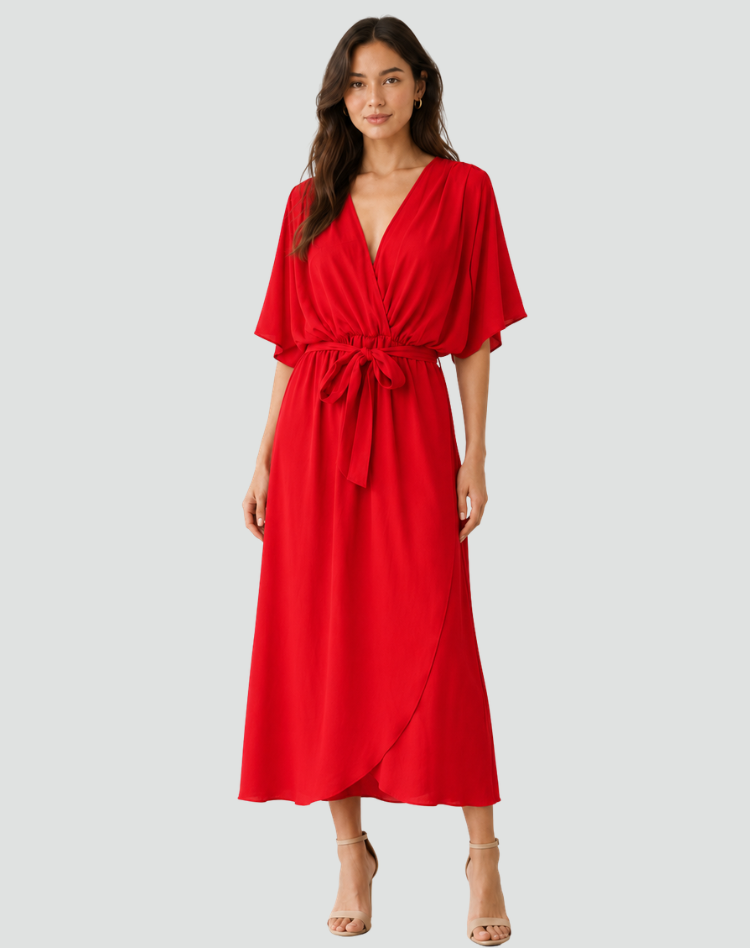 Women's Wrap Neckline Midi Gala Dress