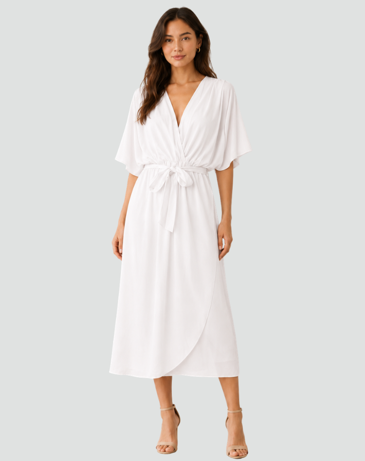 Women's Wrap Neckline Midi Gala Dress