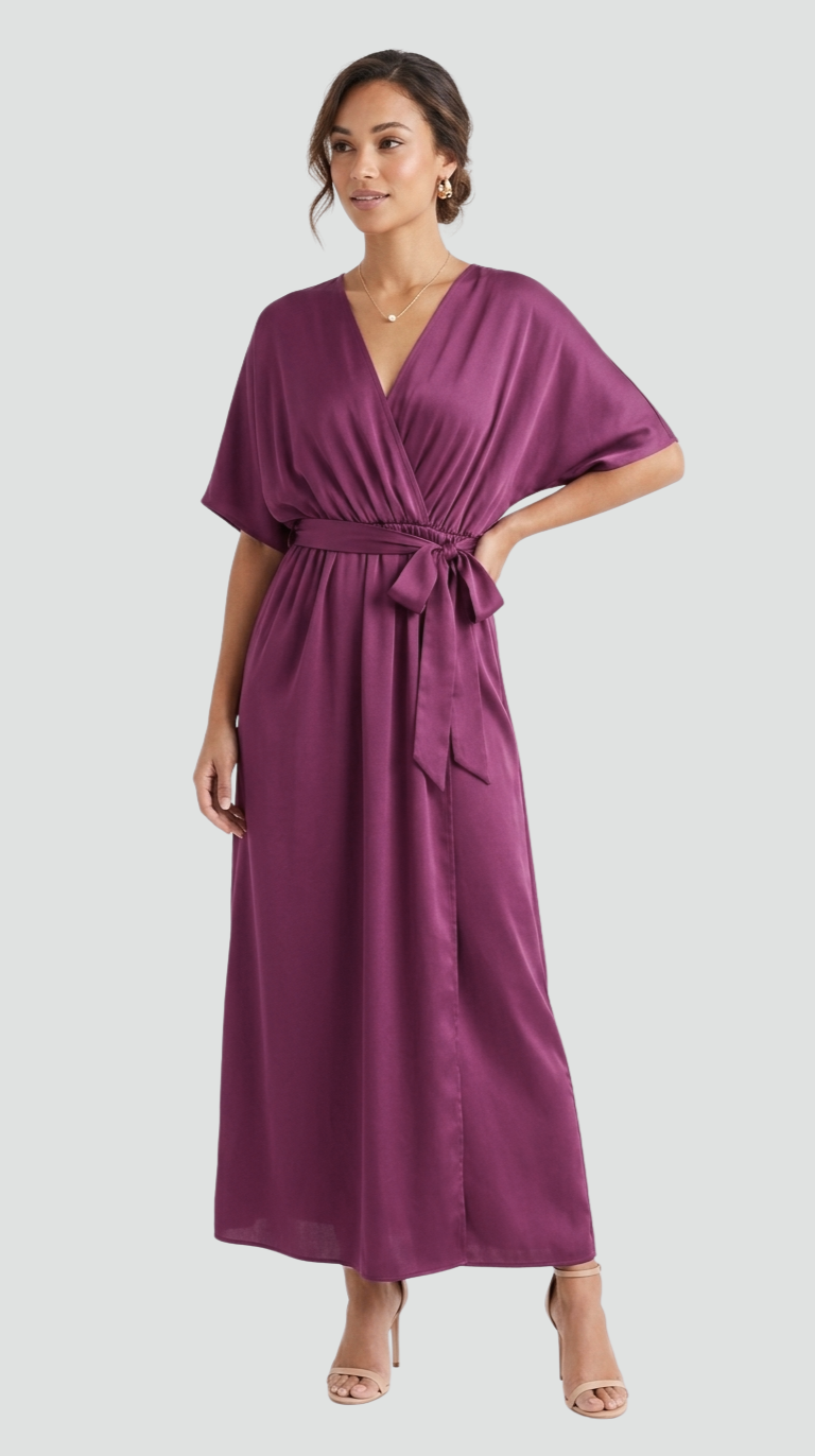 Women's Wrap Neckline Midi Gala Dress