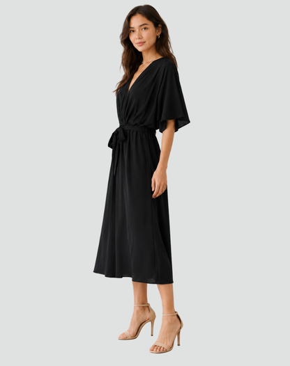 Women's Wrap Neckline Midi Gala Dress
