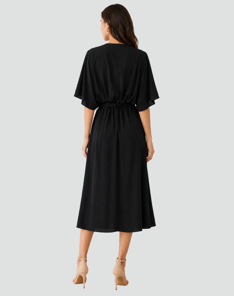 Women's Wrap Neckline Midi Gala Dress