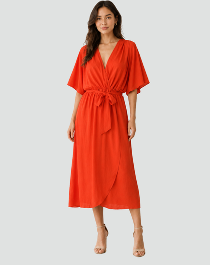 Women's Wrap Neckline Midi Gala Dress