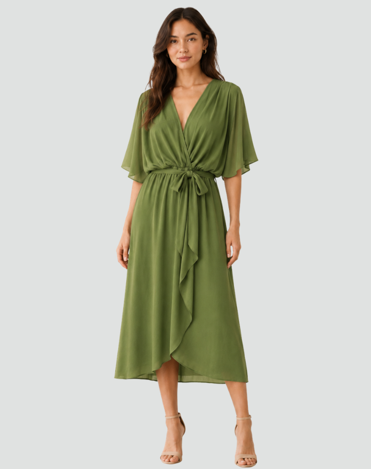 Women's Wrap Neckline Midi Gala Dress