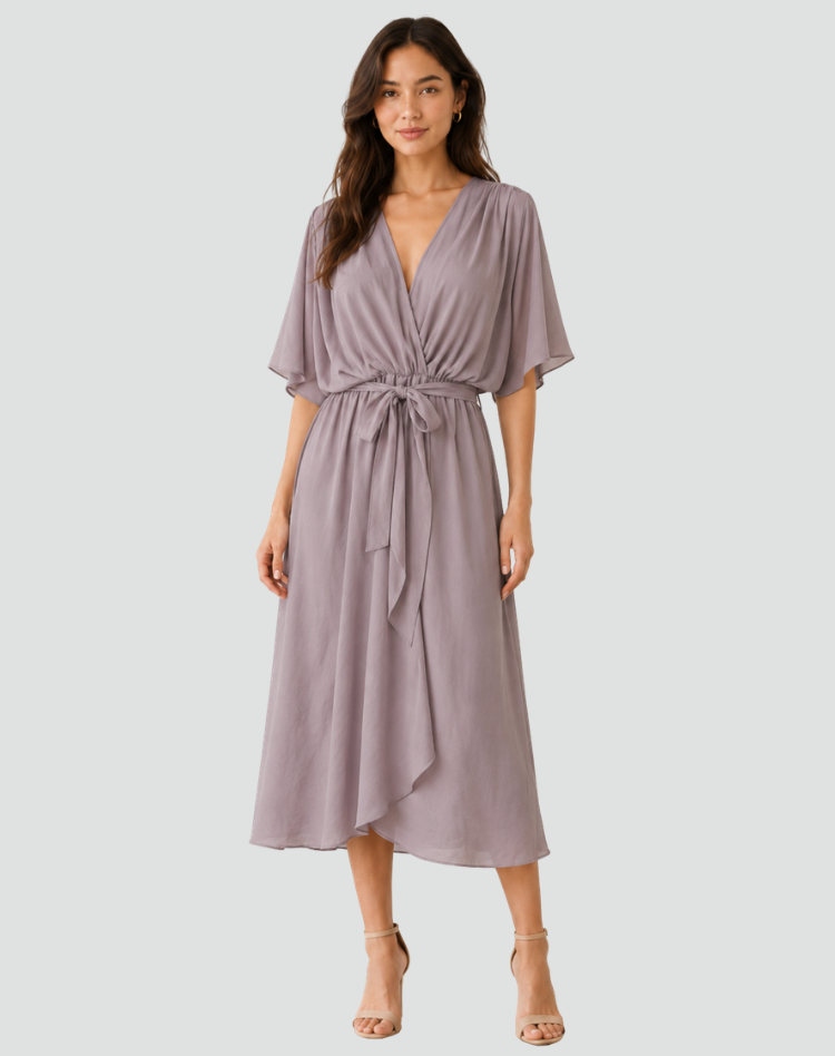 Women's Wrap Neckline Midi Gala Dress