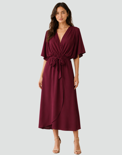 Women's Wrap Neckline Midi Gala Dress