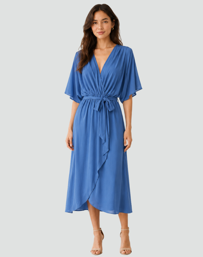 Women's Wrap Neckline Midi Gala Dress