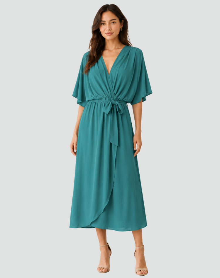Women's Wrap Neckline Midi Gala Dress