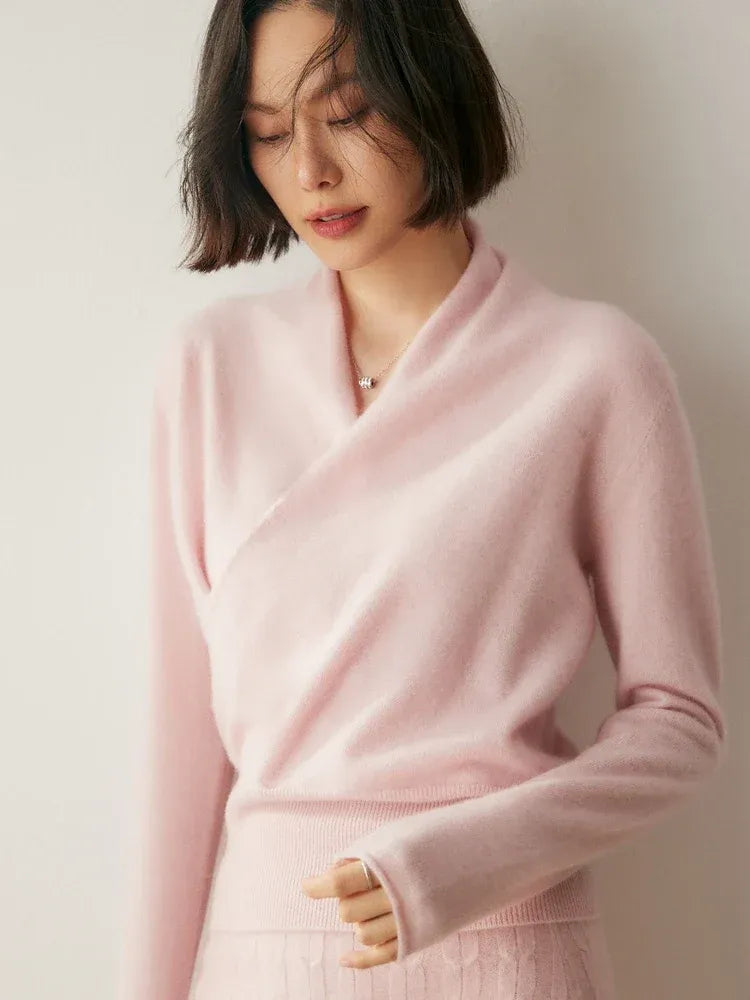 Women's Wrap V-Neck Luxury Knit Sweater