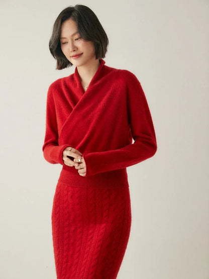 Women's Wrap V-Neck Luxury Knit Sweater