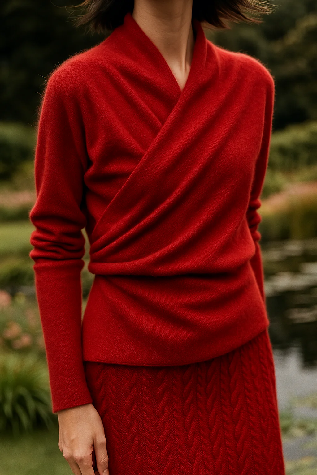 Women's Wrap V-Neck Luxury Knit Sweater