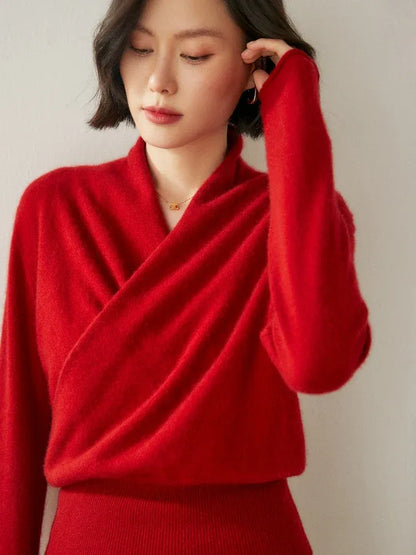 Women's Wrap V-Neck Luxury Knit Sweater