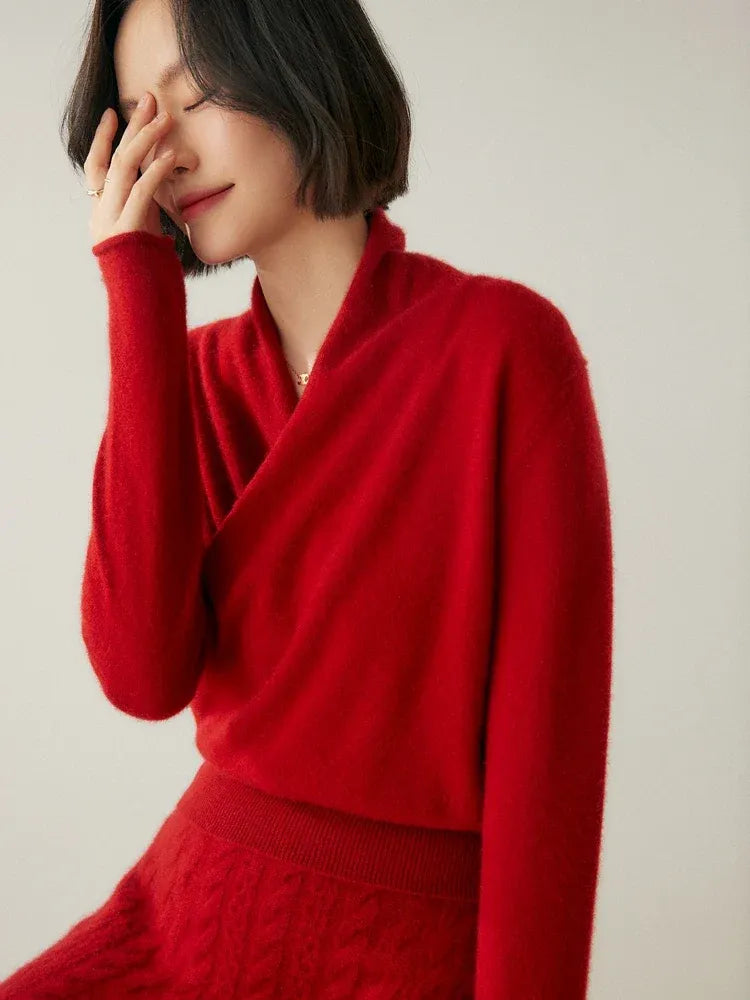 Women's Wrap V-Neck Luxury Knit Sweater