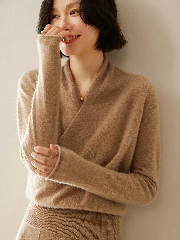 Women's Wrap V-Neck Luxury Knit Sweater