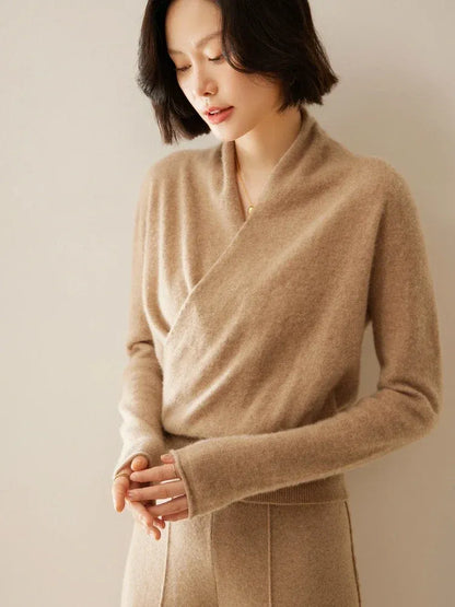 Women's Wrap V-Neck Luxury Knit Sweater
