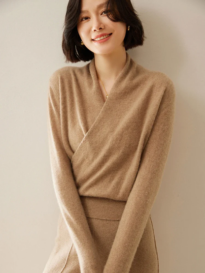 Women's Wrap V-Neck Luxury Knit Sweater
