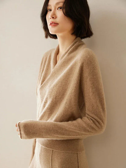 Women's Wrap V-Neck Luxury Knit Sweater