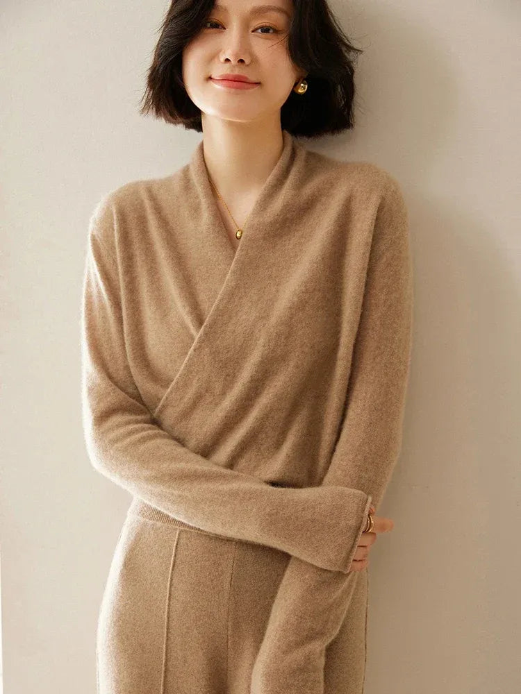 Women's Wrap V-Neck Luxury Knit Sweater