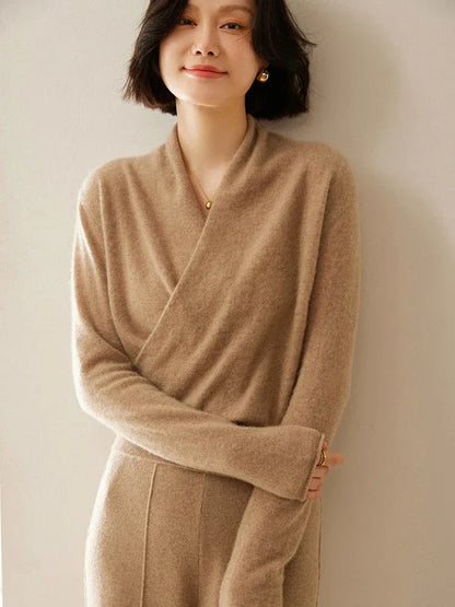 Women's Wrap V-Neck Luxury Knit Sweater