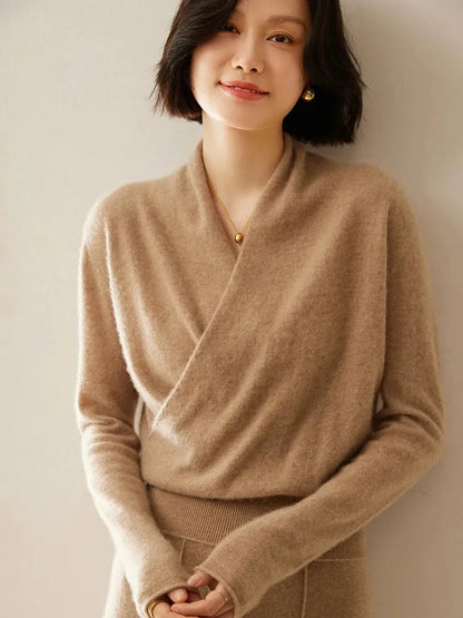Women's Wrap V-Neck Luxury Knit Sweater
