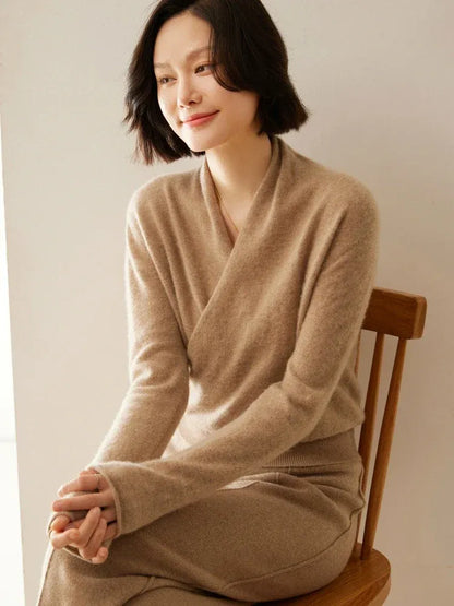 Women's Wrap V-Neck Luxury Knit Sweater
