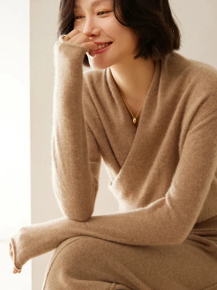 Women's Wrap V-Neck Luxury Knit Sweater
