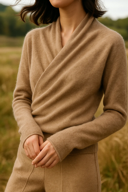 Women's Wrap V-Neck Luxury Knit Sweater