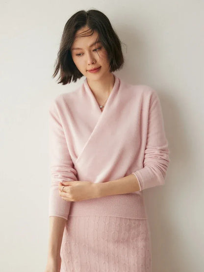 Women's Wrap V-Neck Luxury Knit Sweater